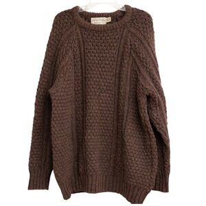 Patrick Malin Hand-Loomed Wool Sweater Brown Donegal Ireland Sz L Cable Knit VTG